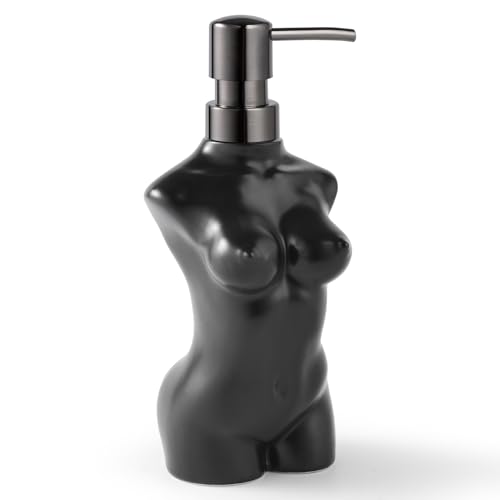 NEWHENGS Ceramic Soap Dispenser Hand Lotion Liquid Dispenser Refillable for Kitchen and Bathroom Decorative (Black)