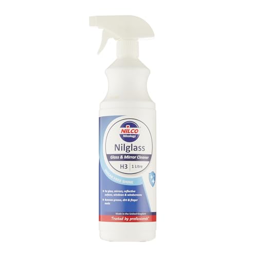 Nilco Set of 2 Nilglass Professional H3 Glass Mirror Cleaner 1 Litre - Trigger Spray Bottle For Cars Homes Window Cleaning No Smears Quick Easy to Use Also Very Good on Chrome - TWO PACK