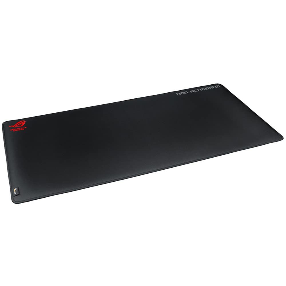 ASUS ROG Scabbard Splash-Proof and Scratch-Resistant Extended Gaming Mouse Pad with Anti-Fray Stitched Edges, Non-Slip ROG Red Rubber Base and Glow-in-The-Dark Lettering