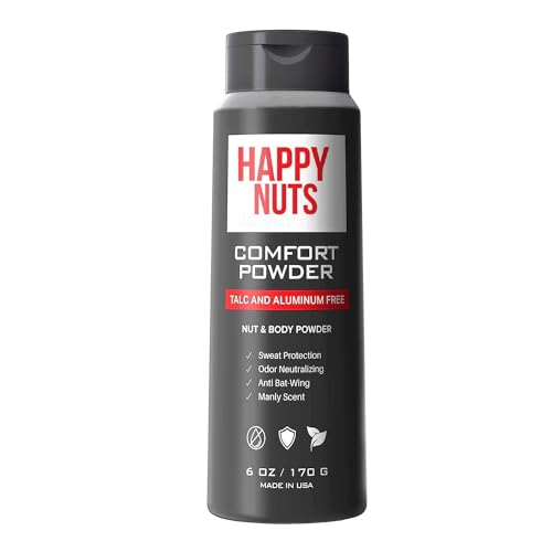 HAPPY NUTS Comfort Powder - Anti Chafing & Deodorant, Aluminum-Free, Sweat and Odor Control for Jock Itch, Groin and Men's Private Parts (6 Ounce (Pack of 1), Original)