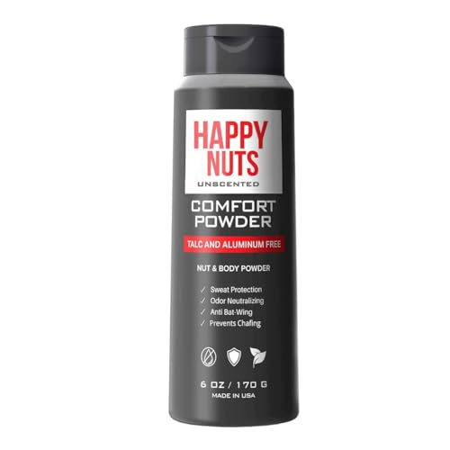 HAPPY NUTS Comfort Powder - Anti Chafing & Deodorant, Aluminum-Free, Sweat and Odor Control for Jock Itch, Groin and Men's Private Parts 6 oz. (Pack of 1, Unscented)