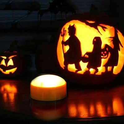 CANDLE CHOICE Halloween Pumpkin LED Lights with Remote and Timer Bright Flickering Battery Operated Jack-O-Lantern Electric Flameless Candles for Halloween Decorations Holiday Decor 6 Pack Orange