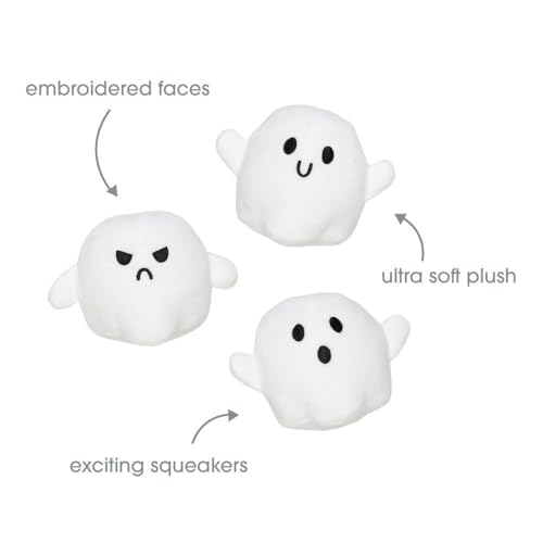 Pearhead Halloween Ghost Dog Toy Set, Plush Squeaky Pet Chew Toys for Dogs, Durable Soft Plush Fabric, Interactive Multi-Pack Value Gift for Puppies and Small to Medium Breeds