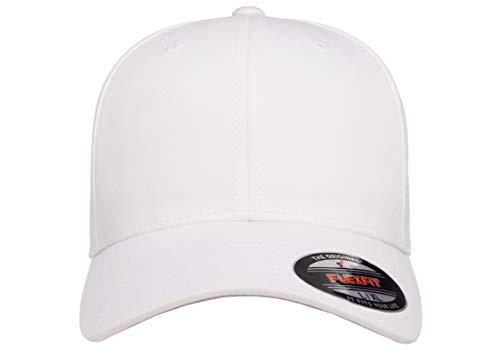 Flexfit Mens Cotton Twill Fitted Baseball Cap, White, Small-Medium US