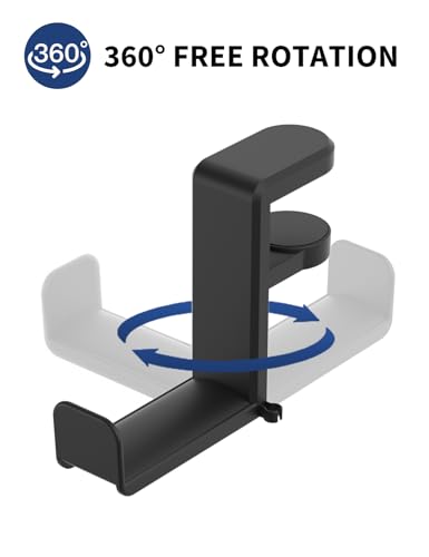Celerion Headphone Hook - Under Desk Headphone Holder with 360-Degree Adjustable Rotation, Black