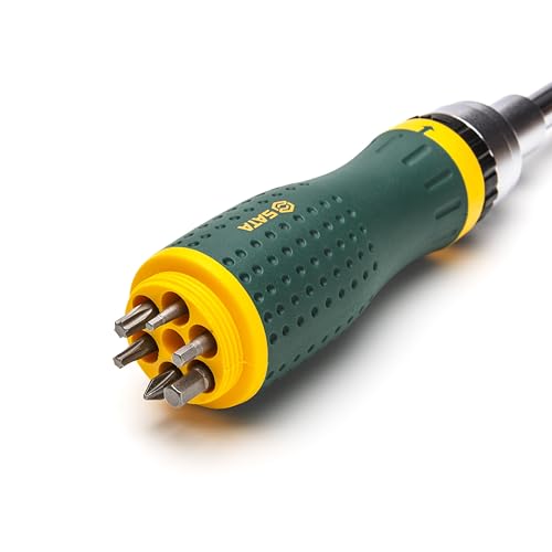 SATA ST09350 19-in-1 Multipurpose Ratcheting Screwdriver Set with 8 Double-Sided Bits and a Green and Yellow Oil-Resistant Handle