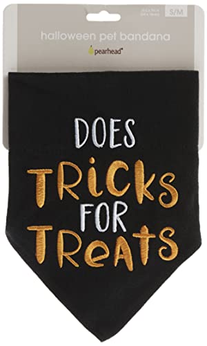 Pearhead Trick or Treat Dog Bandana, Black Halloween Pet Scarf, Slip-On Collar Accessory for Small Medium Pets, Cute Puppy Costume, Fall Seasonal Pet Apparel