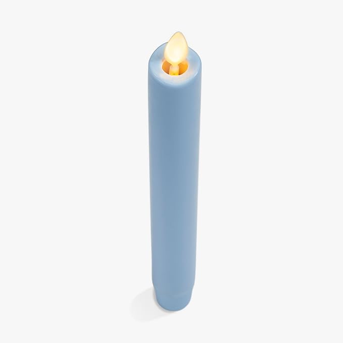 Luminara Flameless Candle Taper (1" x 9.5") Melted Top Real Wax Unscented Remote Ready Timer (Airy Blue)
