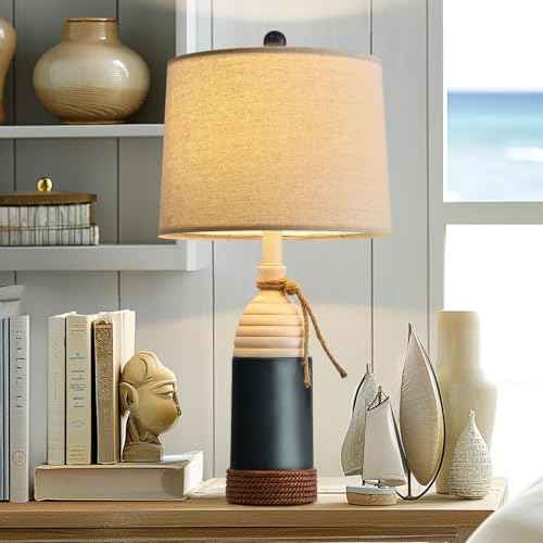 OYEARS 23.75" Table Lamp for Bedroom, Bedside Table Lamp for Living Room, Farmhouse Lamp for Nightstand, Modern Coastal Nautical Lamp Decor, Ocean Beach Style, Navy Blue