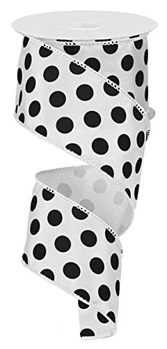 Polka Dot Wired Edge Ribbon (2.5", Black White) - 10 Yards : RG158827
