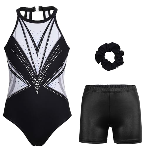 JOYSTREAM Gymnastics Leotards for Girls With Shorts Sparkly Ballet Dance Clasp Back Activewear Geometric Diamond,6-7Years