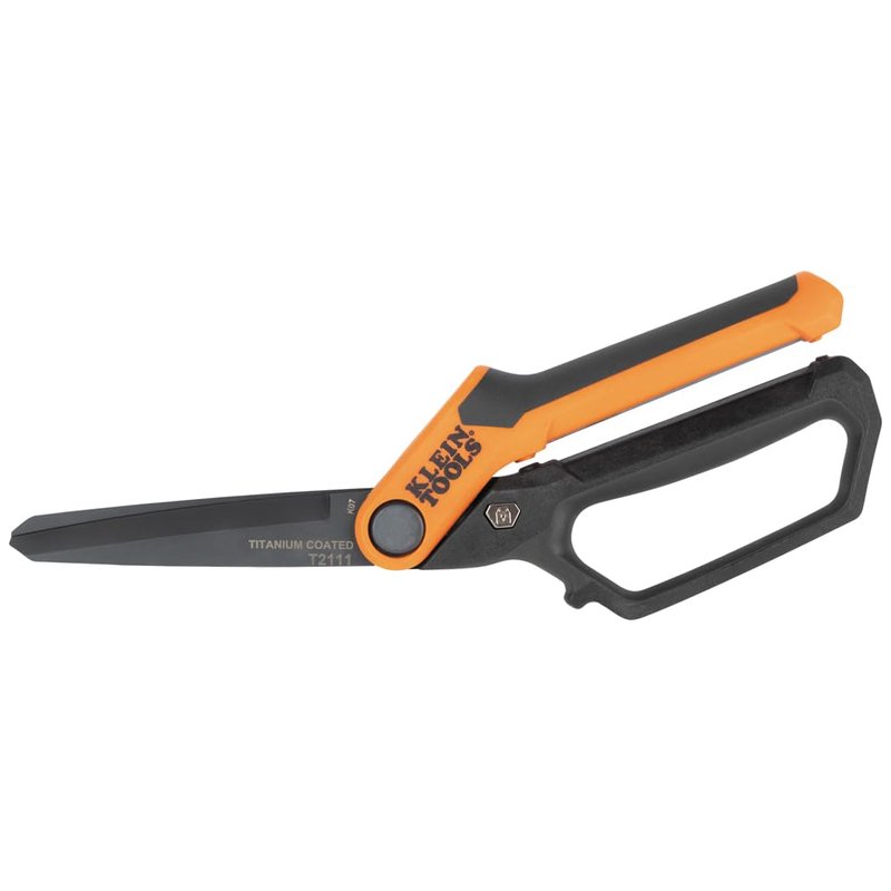 Klein Tools T2111 Titanium-Coated Professional Scissors, High Leverage Stainless Steel Shears, Serrated Blades, Cuts Heavy Duty Material, 10-Inch