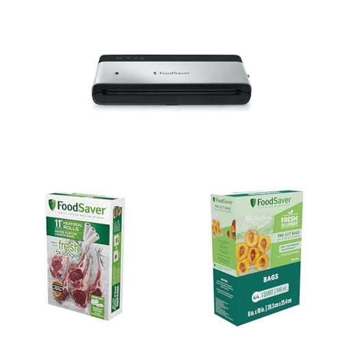 FoodSaver PowerVac Compact Vacuum Sealing Machine, Stainless Steel & Black, Vertical Storage, VS0150 | Preserves freshness, reduces bag waste, for both dry and wet food