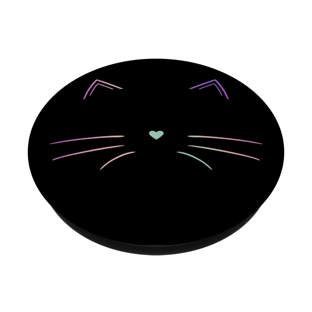 Rainbow Cat Face Black PopSockets Swappable PopGrip