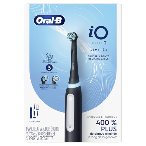 Oral-B iO Deep Clean Rechargeable Electric Powered Toothbrush, White with iO Series 3 Limited, 2 Brush Heads and Travel Case - Pressure Sensor to Protect Gums - 3 Cleaning Settings - 2 Minute Timer