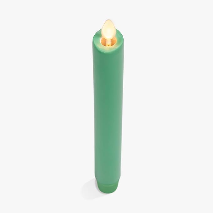 Luminara Flameless Candle Taper (1" x 9.5") Melted Top Real Wax Unscented Remote Ready Timer (Vibrant Green)