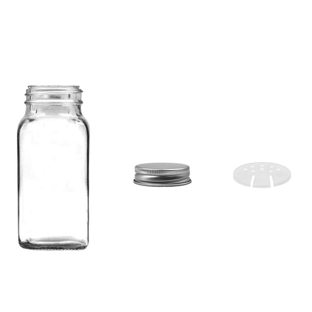 A Pack 4oz 120ml square spice jar with silver lid shakers and labels