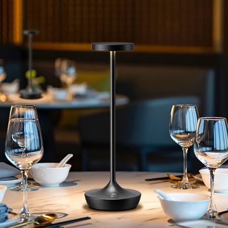 Cordless Table Lamp Rechargeable - 6000mAh LED Battery Operated Table Light - Portable Touch Dimmable Outdoor Waterproof Table Lamps for Patio Restaurant Dining (Black)