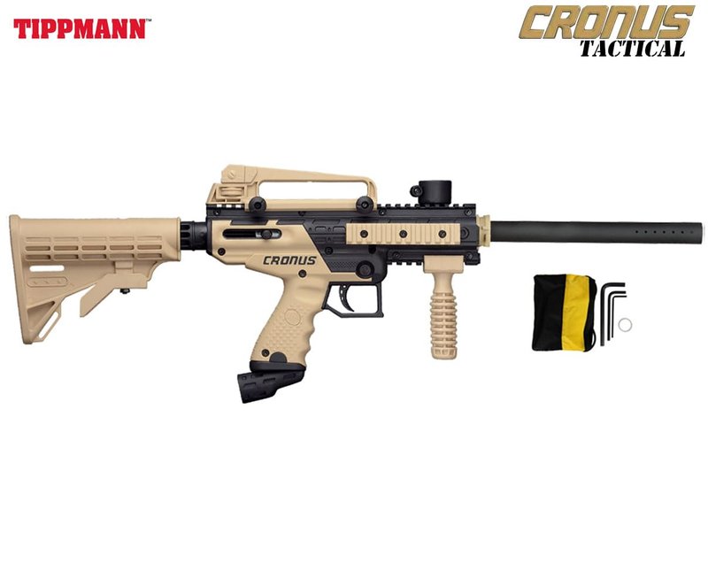 Maddog Tippmann Cronus Tactical Paintball Gun Marker and Bronze CO2 Accessory Starter Package | Comes with Marker, Anti-Fog Mask, Hopper, & 20oz CO2 Tank - Black/Tan