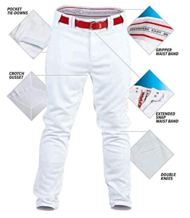 Rawlings | PRO 150 Series Baseball Pants | Youth Medium | Piped | White / Navy | Relaxed Fit