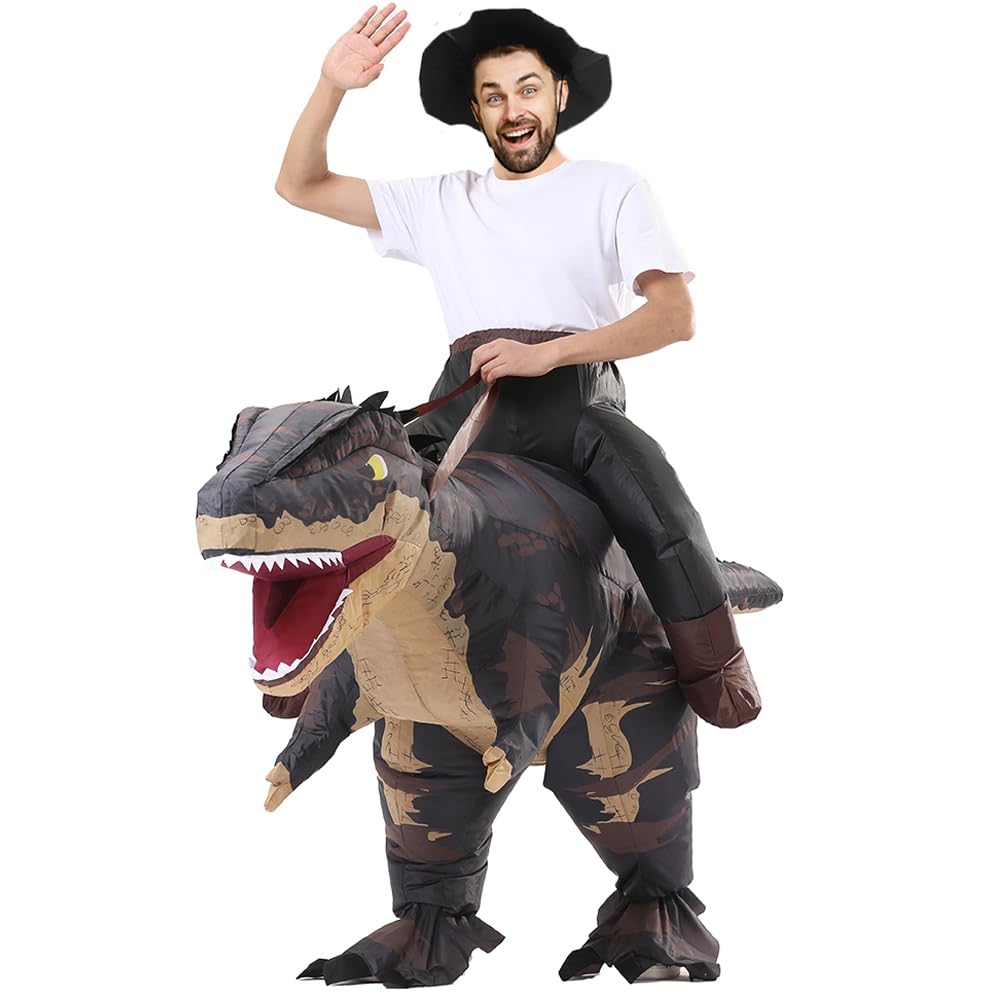 Inflatable Dinosaur Costumes Adult Size T-REX Ride on Halloween Costume Funny Dino Blow up Costume (Black)
