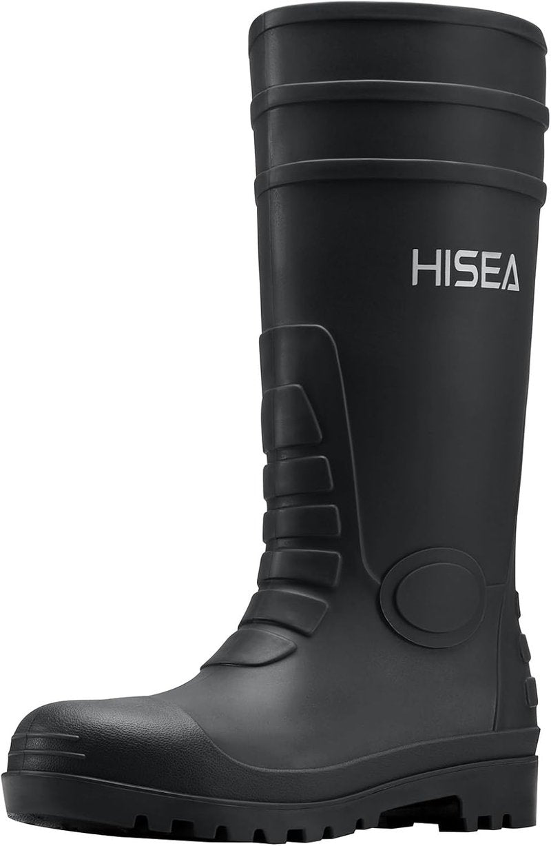 HISEA Men's Steel Toe Rain Boots - Waterproof PVC Rubber Outdoor Work Boots | Durable Slip-Resistant Knee Design