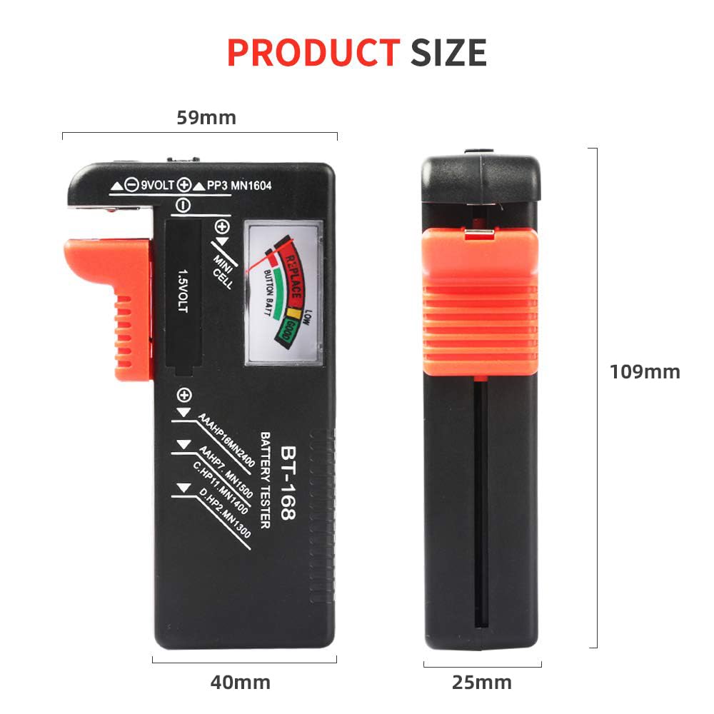 2Pcs Battery Tester Checker, Universal Battery Checker for AA AAA C D 9V 1.5V Button Cell Household Batteries Smal Electrical Monitor Meter Equipment (Requires No Battery for Operating)