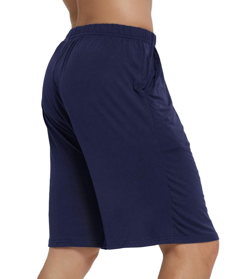 JINSHI Mens Pajama Shorts with Pockets Lightweight Lounge Sleep Shorts Separate Bottoms(L/Black/Navy Blue)