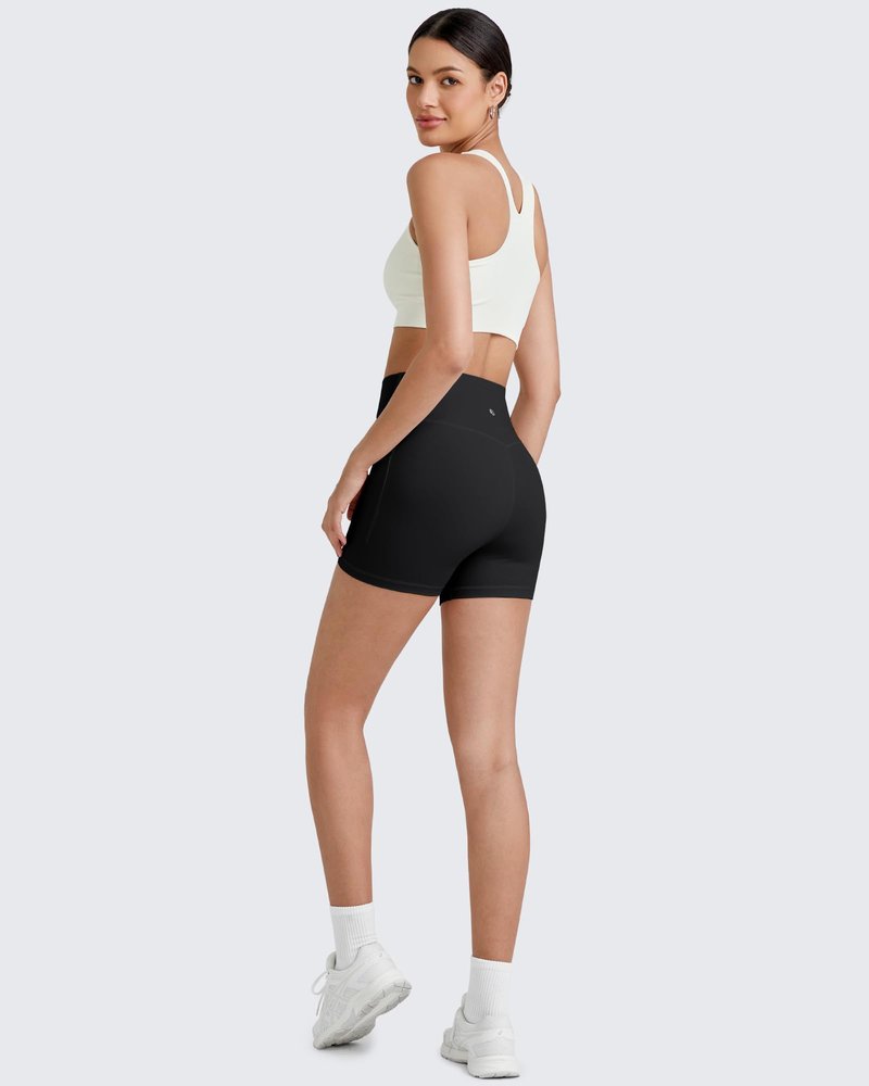 G4Free Biker Shorts for Women Tummy Control High Waisted Yoga Workout Running Gym Shorts with Pockets(Black,6",L)