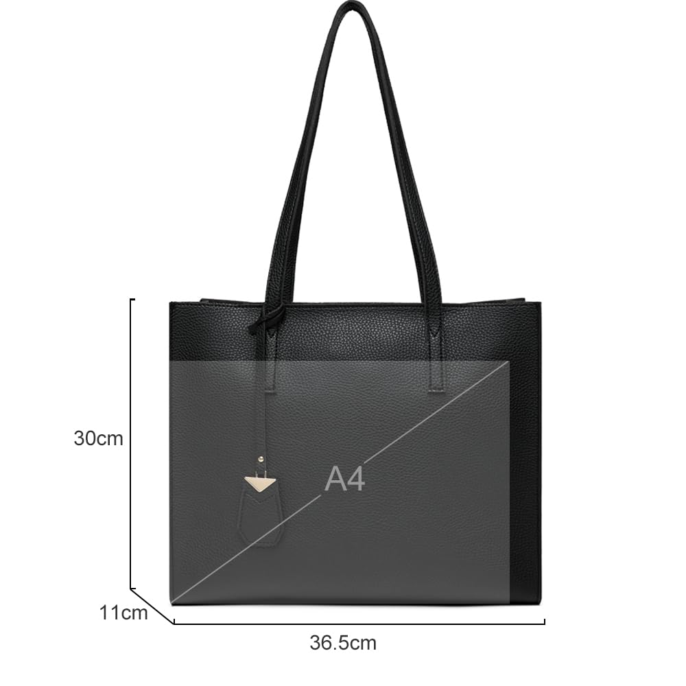 MORGLOVE Women's Tote Bag Large Handbag Soft Leather Simple Shoulder Bag with Zipper for School Work Leisure (A-Black)