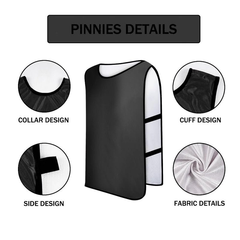 Saaifuu 12 Pack Reversible Numbered Pinnies, Double Sided Scrimmage Vest,Team Practice Jerseys for Kids and Adult(White/Black, L)