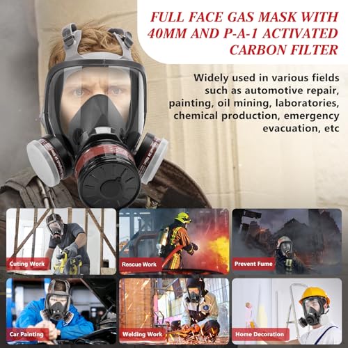 Full Face Respirator Mask, Gas Masks Survival Nuclear and Chemical, Gas Respirator with Activated Carbon Filters