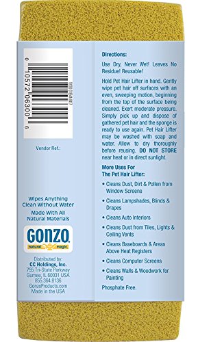 Gonzo Pet Hair Remover - 2 Pack - Lift and Remove Dog, Cat and Other Pet Hair from Furniture, Carpet, Bedding and Clothing