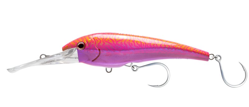 Nomad Design DTX Minnow 165 with Patented Autotune System - Distressed Baitfish Swimming Action, BKK Diablo 5X Singles 7/0 Hooks, 165 SNK 6-1/2, 30ft, Pink Lava