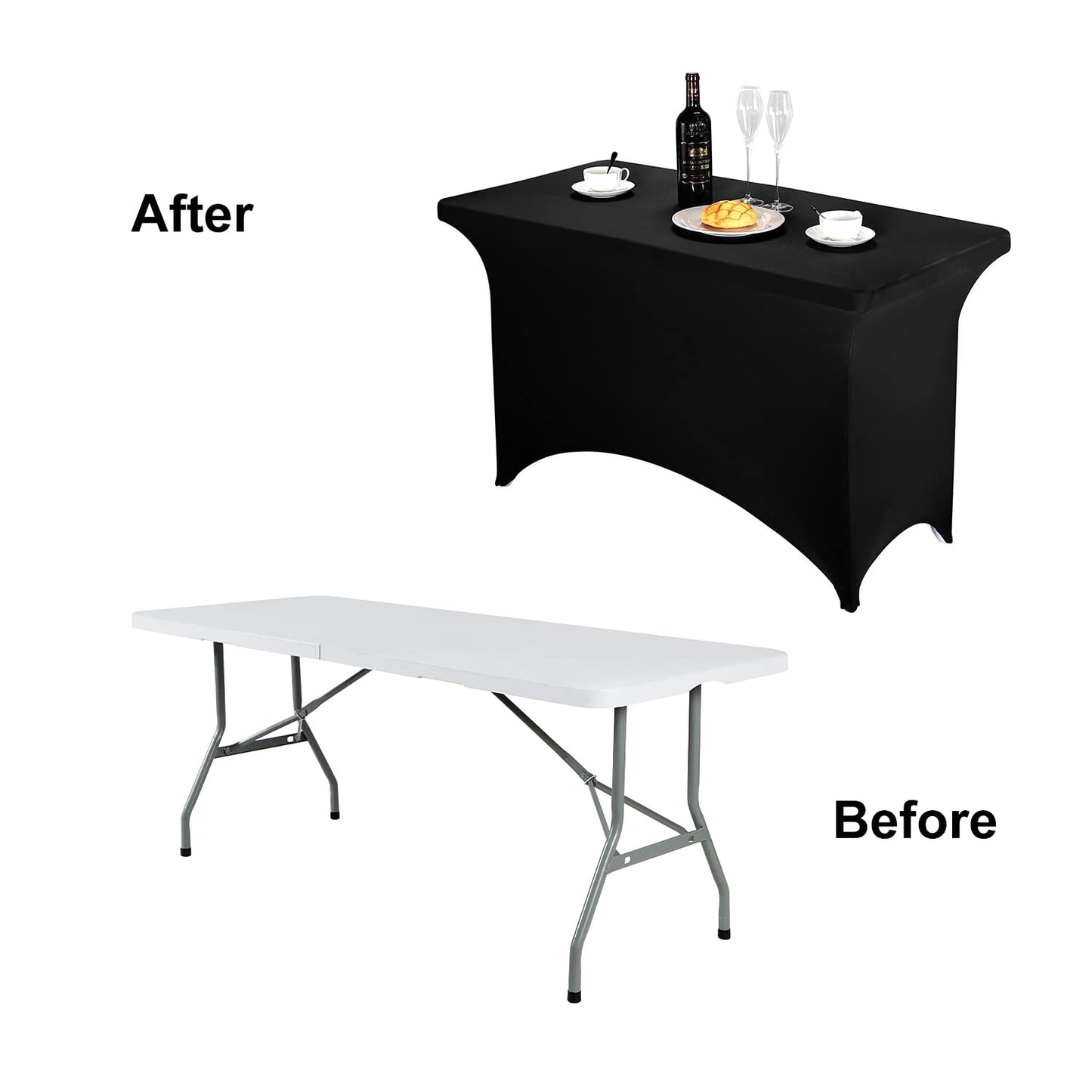 FORLIFE Spandex Table Covers 4ft,Fitted Tablecloth for 4ft Rectangular Tables, Stretch Patio Table Covers, Universal Spandex Table Cover for Wedding, Banquet, Party (4ft, Black)