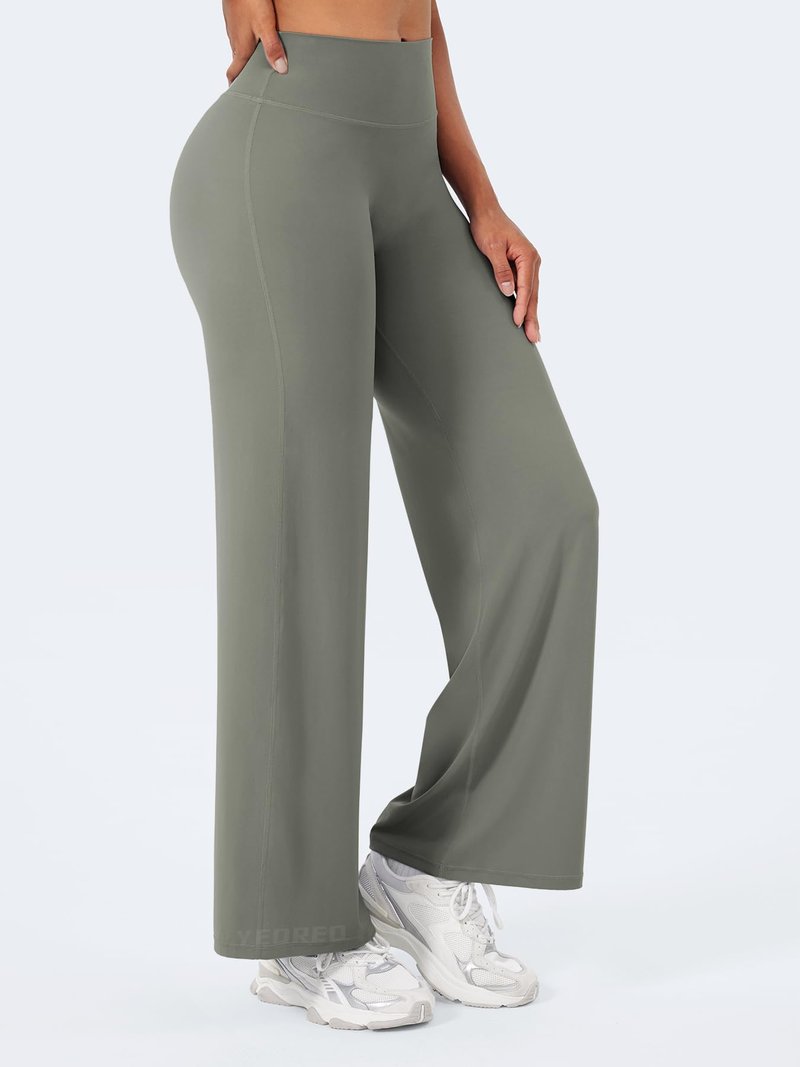 YEOREO Workout Leggings Womens No Front Seam Straight Leggings 29" High Waist Buttery Eddiy Gym Yoga Pants Gray Green S