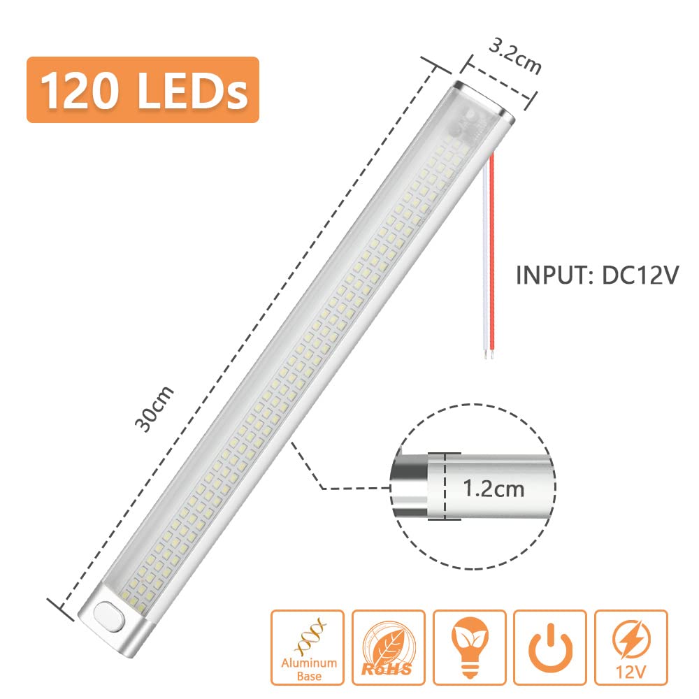 URAQT 12V Interior LED Light Bar, 4 Packs 120 LEDs 1600LM Universal Strip Light with ON/OFF Switch, for Van Light Bar, Motorcycles, Cars, Caravan, RV, Trucks, Boats, Indoors Universal Strip Light