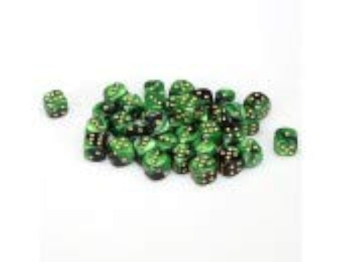 Chessex Dice d6 Sets: Gemini Black & Green with Gold - 12mm Six Sided Die (36) Block of Dice