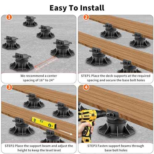 10Pack Adjustable Deck Pedestal - Floor Lift Deck Support Raising Platform Height from 2-3/8" to 5-1/2" Black