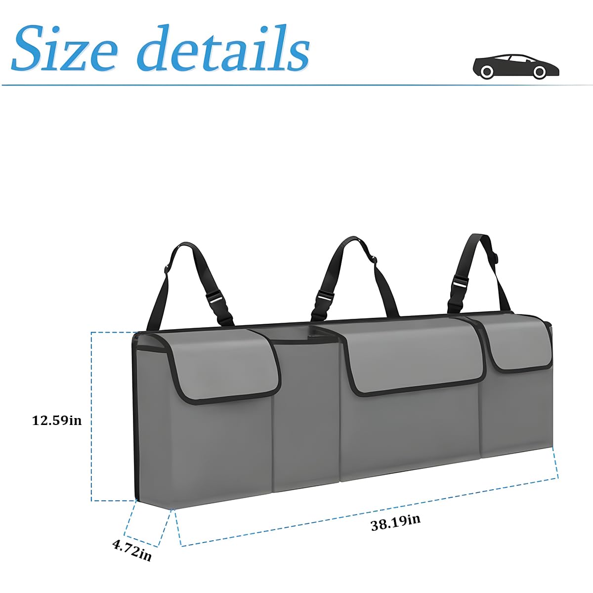 Car Trunk Organizer and Storage, Backseat Hanging Organizer for SUV, Truck, MPV, Waterproof, Collapsible Cargo Storage Bag with 4 Pockets, Car Interior Accessories (Gray)