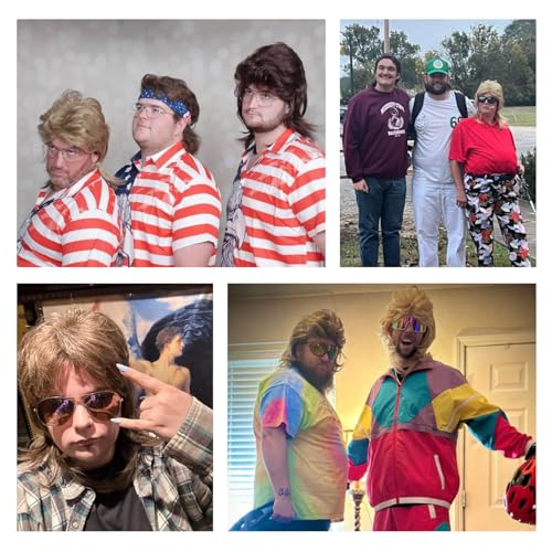 Auguyist Mullet Wig for Men, Joe Dirt, Emo, 80s Costume, Halloween Accessory (Dark Brown)