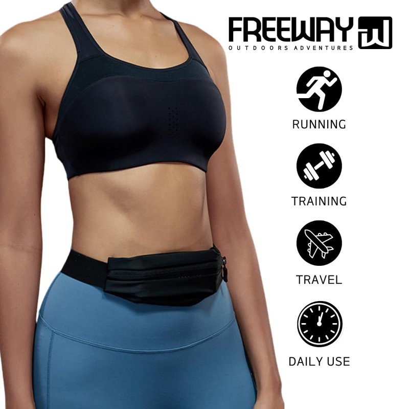 FREEWAY OUTDOORS ADVENTURES Running Belt for Men & Women - Secure Jogging Pouch for Phone, Keys & Essentials. Water Resistance, Adjustable for All Cell Phones (BLUE)