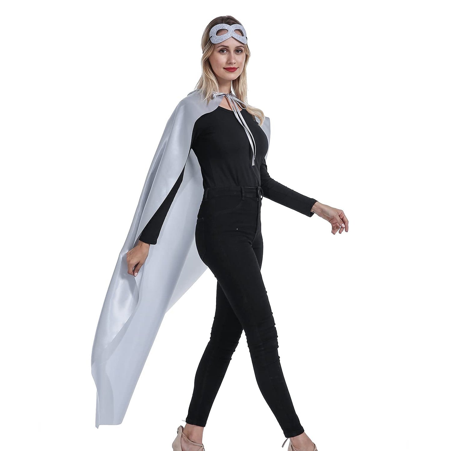 Adult Superhero Cape and Mask for Man and Woman - Halloween Party Vampire Capes Dress Up Superhero Costume (Silver)