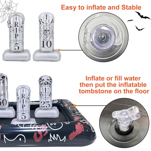 Upgraded Stability & Plastic Ring Giant Tombstone Ring Toss Games Halloween Party Game Favors for Kids Inflatable Game Halloween Party Decor Outdoor Carnival Game Classroom Indoor School Yard
