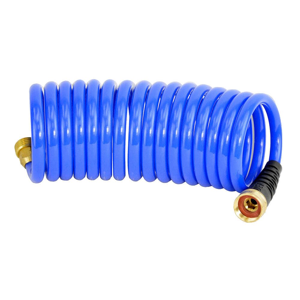 HoseCoil 3/8 inch ID Self Coiling Garden, RV, Marine Outdoor Water Hose (15' Blue)