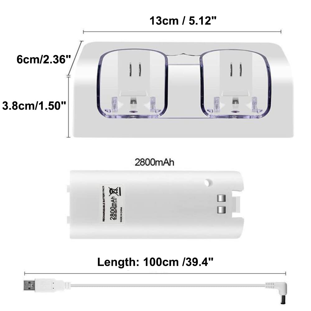 OSTENT Charger Dock Station + 2 Battery Packs Compatible for Nintendo Wii Remote Controller Color White