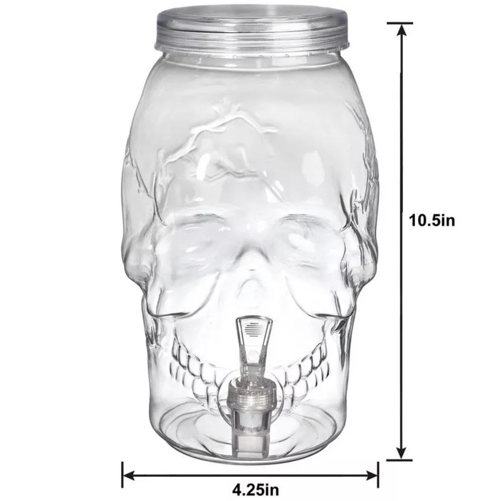 Spooky Skull Clear Plastic Drink Dispenser - 1 Gallon (1 Count) - Unique & Eye-Catching Design Durable & Leak-Proof - Perfect For Halloween & Themed Events