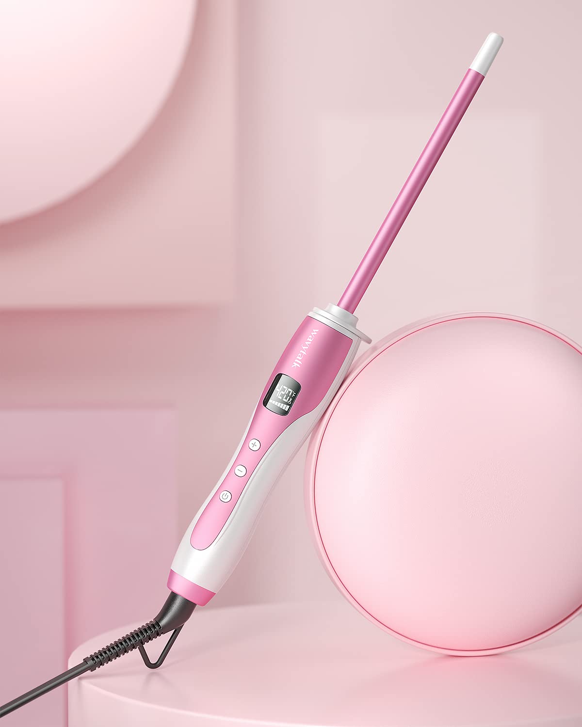 Wavytalk 3/8 Inch Small Curling Iron Wand for Short & Long Hair, Ceramic Barrel with Adjustable Temperature, Heat Resistant Glove Included (Rose Pink)