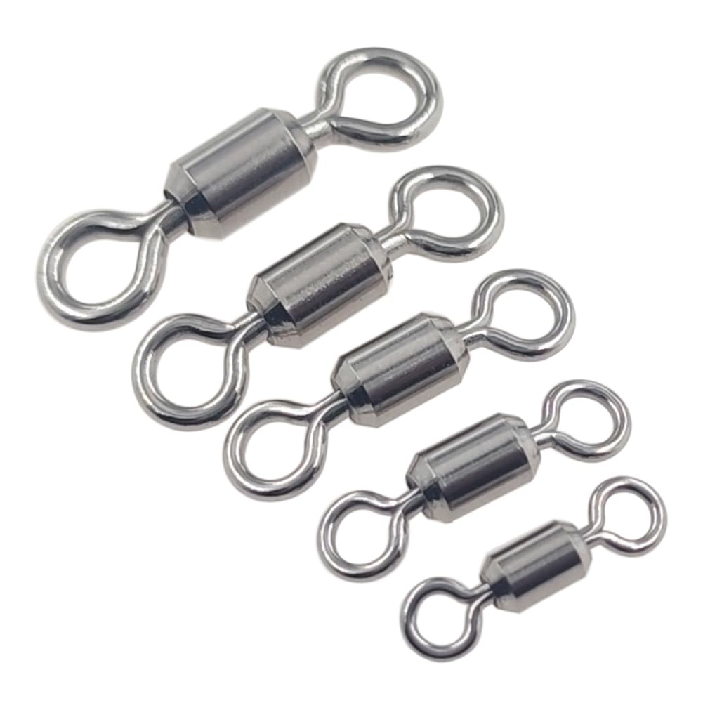 100 Pcs Fishing Swivels Saltwater, 100% 304 Stainless Steel Power Swivel Corrosion Resistance Barrel Swivels High Strength Freshwater Fishing Line Lure Leader Connectors (8# 0.39" / 80LB)