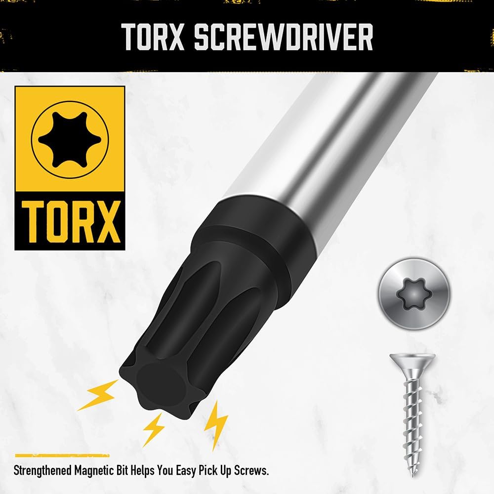 13Pcs Magnetic Torx Screwdriver Set, T5-T40 Star Screwdriver with Magnetize & Demagnetize, Heavy Duty Chrome Vanadium Steel Made